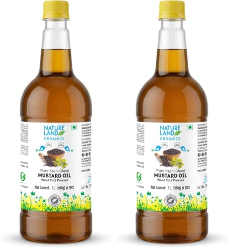 Image of Natureland Organics Kachhi Ghani Pure Mustard Oil 1 Ltr - Cold Pressed (Pack of 2)