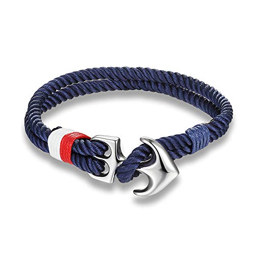 EXINOX Pulsera Ancla Nautica | Hombre Mujer | Acero Inoxidable Brillo | Estilo Mar Marinero (Azul)