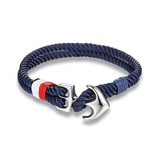 EXINOX Pulsera Ancla Nautica | Hombre Mujer | Acero Inoxidable Brillo | Estilo Mar Marinero (Azul)