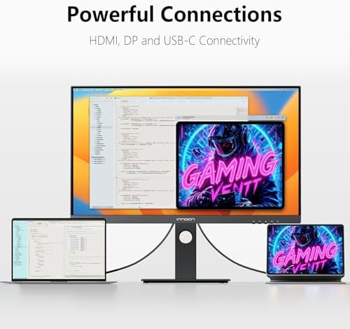 INNOCN 27" 4K USB-C Monitor for Laptop MacBook/Mac mini - 16:9 IPS 3840 x 2160 Display, HDR400, DeltaE<2, DisplayPort, HDMI PC Monitor, 1.07B+ Colors, Built-in Speakers, Adjustable Stand, Black - 2