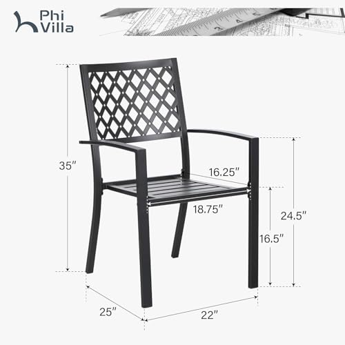 Image of PHI VILLA Stackable Patio Dining Chairs Set of 2, Wrought Iron, Black | All-Weather, 25 inchD x 23 inchW x 35 inchH, Supports 300 lb, For Deck, Perfect for patio,porch,deck,