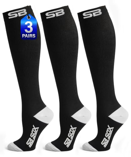 SB SOX 3-Pair Compression Socks, 15-20mmHg (Black/Gray, XXL)