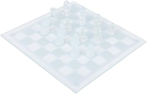 Miniatura 5 de aqxreight Juego de ajedrez internacional de vidrio pulido opaco de 9.8x9.8 in con tablero de ajedrez y 32 intrincados ajedrez