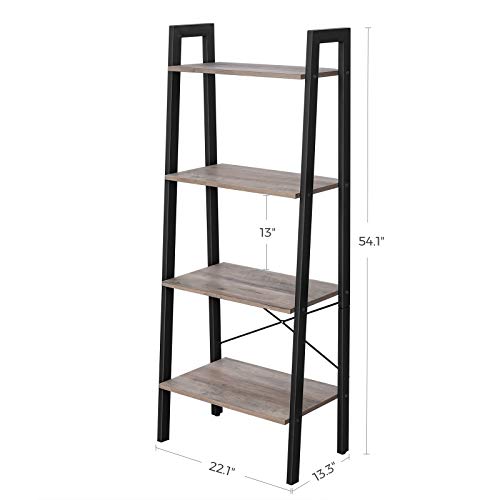 VASAGLE ALINRU Ladder Shelf, 4-Tier Bookshelf, Storage Rack Shelves, Bathroom, Living Room, Industrial Accent Furniture, Steel Frame, Greige and Black ULLS44MB