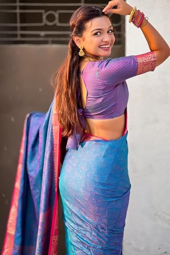 Image of SGF11 Women's Kanjivaram Pure Soft Silk Designer Saree With Blouse Piece