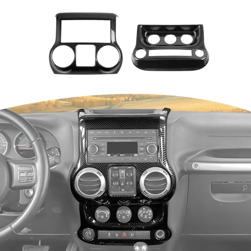 RT-TCZ for Jeep JK Black Carbon Fiber Dash Accents Radio A/C Controls Cover Trim for Jeep Wrangler JK JKU 2011-2017 ABS Interior Accessories 2pcs