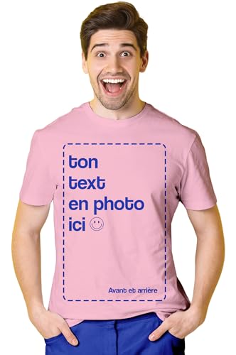 BLAK TEE — Tee Shirt Personnalisable Homme — T Shirt Personnalisé avec Votre Texte et Photo — Cadeau Personnalisé Homme — T-Shirt Personnalisé Devant et Derri?re Rose Clair L