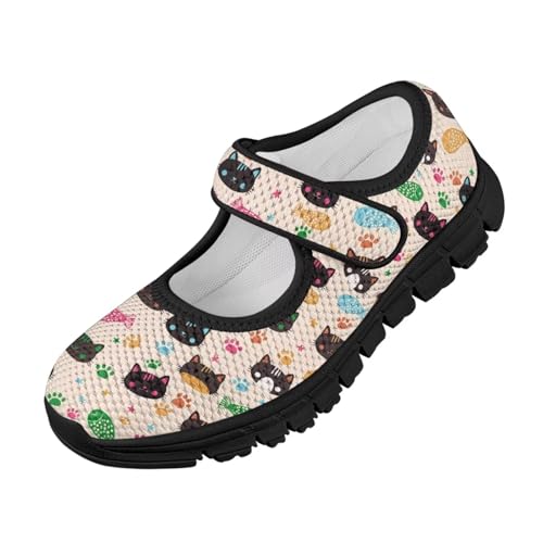 SYtrade Anime Cat Paw Fish Mary Jane Flats Kids Lightweight Walking Shoes Black Sole