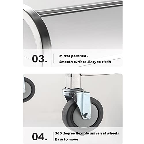 Uyoyous Stainless Steel Utility Cart 37"X20"X37" 3-Tier Large Heavy Duty Industrial Serving Cart With 360°Rotation Wheels Kitchen Island Stainless Steel Storage Trolley For Hotel Restaurant Home Use #TOP5