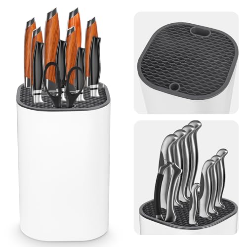 Knife Block Without Knives Ninonly Universal Square Knife Block for Kitchen with Scissors Slot Space Saving Detachable Knives Holder Storage Block for Protecting Blade Easy Clean White