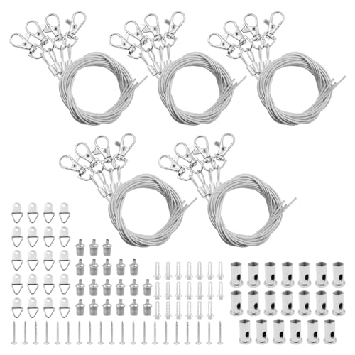 Image of 5 Sets of ZONADAH Panel Light Hanging Kit for Office, Includes Suspension Wire, LED Linear Light Fixtures, and Steel Wire Ropes for Ceiling Panel Lights