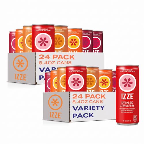 IZZE Sparkling Water Juice Beverage Blend, Dawn Variety Pack, Mango, Clementine, Strawberry, Pomegranate, No Sugar Added, 8.4 FL OZ, (Pack of 48)