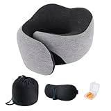 Almohadas Cuello De Viaje - Cojín Algodón Con Memoria En Forma U, Almohada Descanso La Barbilla, Equipo Portátil Dormir | Cubierta Para Los Ojos, Tapones Oídos, De Almacenamiento, Conjunto Cómod