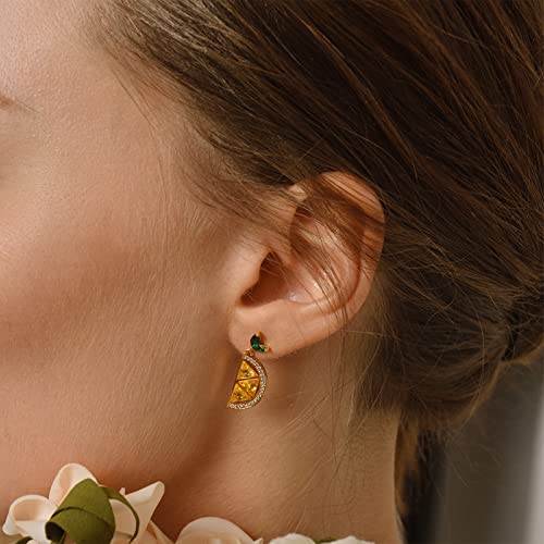 Lemon Earrings For Women 18K Gold Plated Statement Fruit Dangle Fun Earrings Cubic Zirconia Yellow Jewelry Gifts For Teen Girls #TOP2