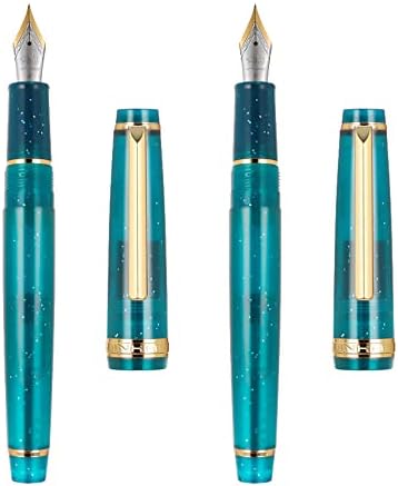 erofa, 2 PCS Jinhao 82 Resin Fountain Pen Iridium Extra Fine & Fine Nib with Converter, Transparent Green Flrorescent with Golden Clip Writing Pen Set