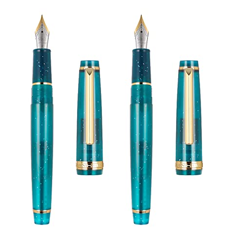 Erofa, 2 Pcs Jinhao 82 Resin Fountain Pen Iridium Extra Fine & Fine Nib With Converter, Transparent Green Flrorescent With Golden Clip Writing Pen Set #TOP19