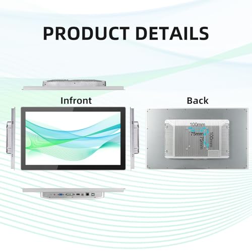 Image of 21.5 inch Aluminum Flat Embedded Industrial Touch Screen Monitor,HDMI /VGA /DVI Interface, Capacitive Touch Screen Monitor Supports 10 Points Touch,1920 x 1080 @ 60Hz