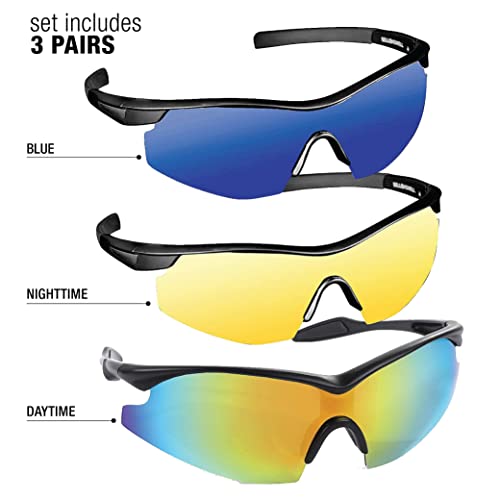Tacglasses by Bell+Howell 3 Pack Polarized Sports Sunglasses, Nightvision Glasses and Blue Vision Military Eyewear For Outdoors with Anti-Glare and UV Ray Protection One-size-fits-all As Seen On TV2
