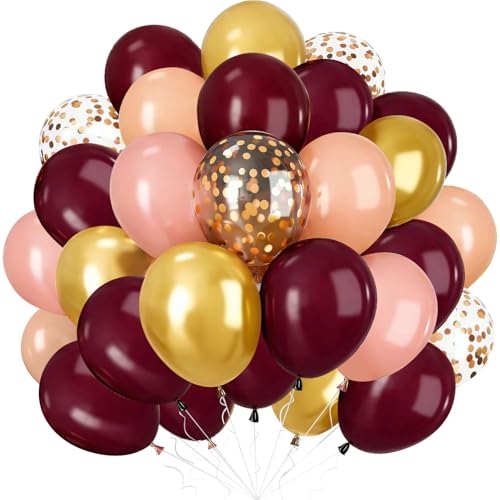 Balões bordô ouro rosa, 60 peças balões vermelho ouro rosa vinho com balão dourado confetes para aniversários, dia dos namorados, casamento, noivado, baby shower e aniversário decoração festa
