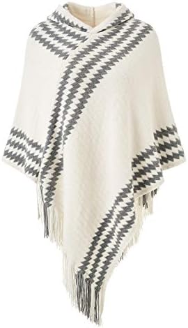 Ferand Women's Cozy Zigzag Poncho Sweater Lightweight Fringe Cape Cloak with Hood