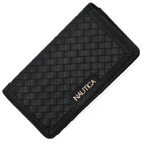 Image of Nautica Seaside Slim Womens Wallet RFID Blocking Credit Card Holder, Coin Purse, Checkbook Organizer Clutch, Small Vegan Leather Wallet for Travel, Black (Woven)