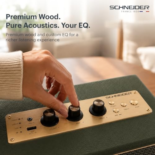 Image of Schneider ENERZA HP60 Wireless Portable Home Audio Speaker | 60W Triple-Driver 360 Sound | Wooden Acoustic Enclosure with Bluetooth 5.4 IPX4 Splashproof | Vintage Classic Design - Jade
