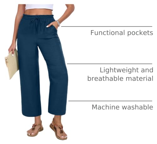 Image of EDUWU Women Casual Pants Loose High Waist Cropped Palazzo Beach Pants Summer Outfits 2026 Trendy