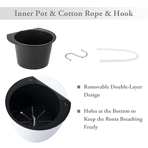 Mygift 7 Inch Modern Wall Mountable Self Watering White Planter Pots, Hanging Hard Plastic Pot For Herb Succulent Cactus, Set Of 6 #TOP1