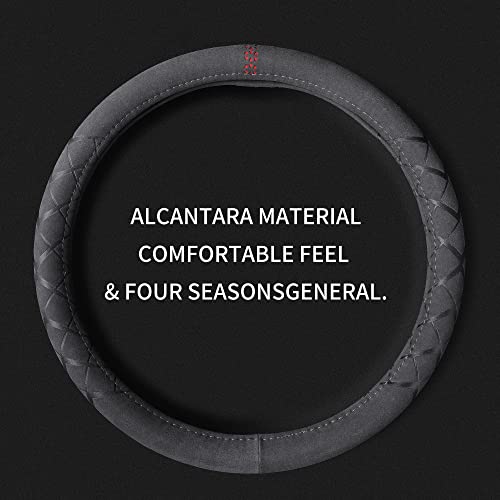 Duduwang Car Steering Wheel Cover - Alcantara Material Auto Car Interior Protection Accessories For Man Woman, 14 1/2-15 Inch Universal, Breathable, Anti Slip Steering Wheel Protector (Grey) #TOP6