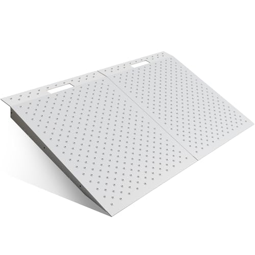 2PCShed Ramp, Heavy-Duty Loading Ramps for Lawn Mower, 29 L x48 W Curb with Anti-Slip Punch Plate Ramp for Sheds, Garages, Barns, ATV, Lawnmower