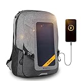 Sunnybag Explorer+ | Solar-Rucksack mit abnehmbarem 6 Watt Solar-Panel | USB-Anschluss | Inklusive Laptop-Fach für 15,6 Zoll Notebook | 15 Liter | Wasserabweisend | grau-schwarz