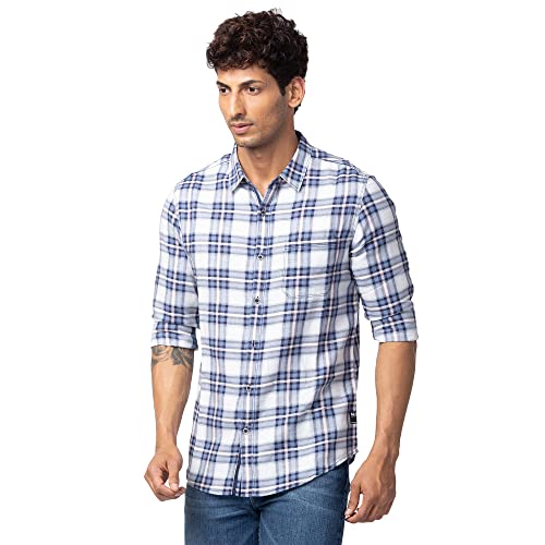 Image of Spykar Men's Slim Fit N /A Full Sleeve Checked Casual Shirts
