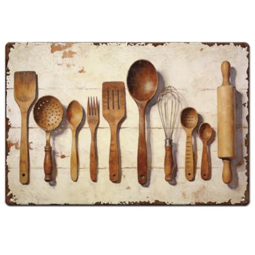 SUPERDANT Plaque Metal Vintage pour Décoration de Cuisine Ustensiles de Table Art Mural Affiche Vintage Amusant en Plaque Metal Decorative pour Café Bar Maison Salon Chambre Porche 30x20cm
