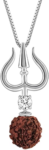 GIVA 925 Silver Trishul And Rudraksha Pendant With Box Chain for Him| Necklace to Gift Mens &amp; Boys| With Certificate of Au...