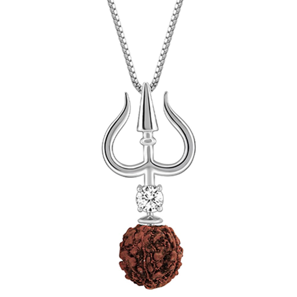 925 Silver Trishul And Rudraksha Pendant With Box Chain for Him| Necklace to Gift Mens & Boys| With Certificate of Authenticity and 925 Stamp | 6 Months Warranty