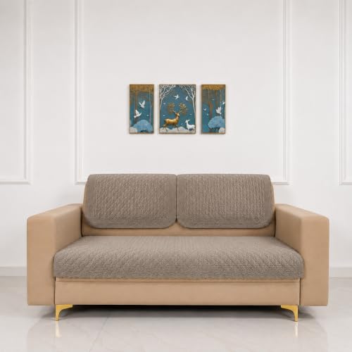 Image of Homerz Premium Petal Charm Sofa Cover | Embossed Floral Pattern | Soft Touch, Anti-Dust & Easy Wash Fabric Cloth, Washable and Durable (Beige, 2 Seater, Seat Cover with Backrest)