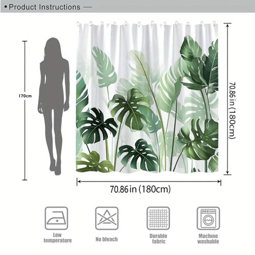Rideau de douche anti eclaboussures polyester monstera 170x170cm