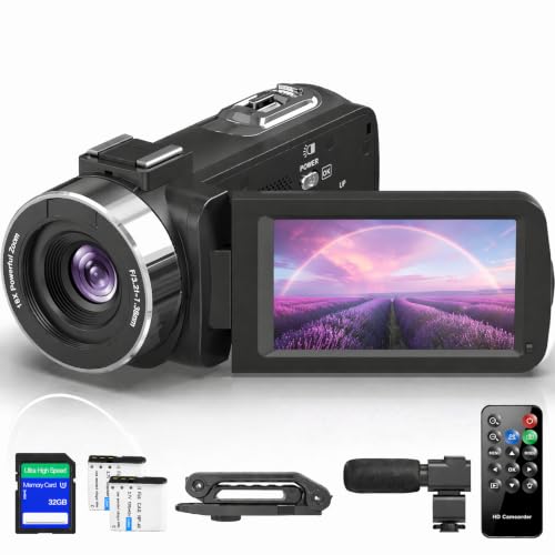 Image of 4K HD 80MP Camcorder Video Camera Vlogging Camera for YouTube | IR Night Vision 18X Digital Zoom 3.0 IPS Screen Video Recorder with 32GB SD Card, 2 Batteries, Remote Control, and Stabilizer