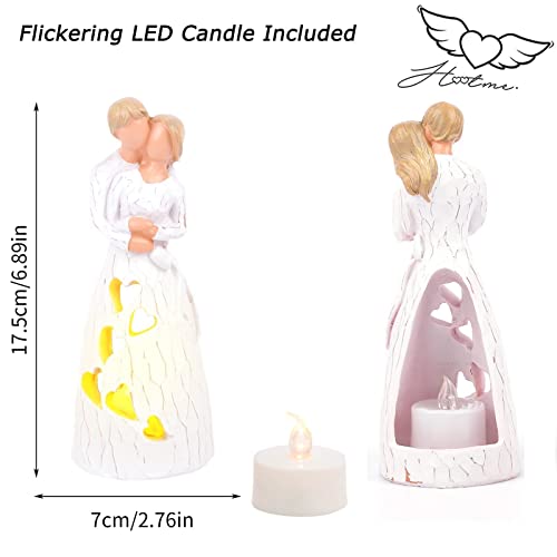 Angel Of Love Candle Holder Statue W/Flickering Led Candle, Wedding Couples Figurines Romantic Hug Lovers Memorial Gift For Couple Anniversary, Engagement, Valentine's Day, Birthday Gift For Women #TOP1