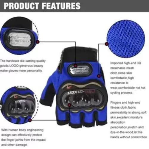 Image of Leosportz Riding Gloves for Men Bike Riders - Special Tactical Gloves with Rubber Knuckle Punch | Non-Slip Half Finger with Firm Padding Motorcycle Gloves (L, Blue)