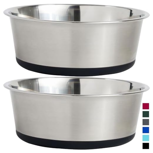Gorilla Grip Stainless Steel Metal Dog Bowl Set of 2, Rubber Base, Heavy Duty, Rust Resistant, Food Grade BPA Free, Less Sliding, Quiet Pet Bowls for Cats and Dogs, Dry and Wet Foods, 3 Cups, Black