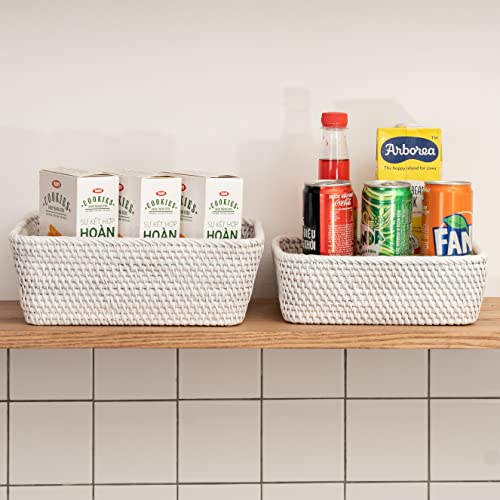 Wicker Fruit Basket For Kitchen Baskets For Fruits And Vegetables Small Baskets For Organizing Bathroom Organizer Rattan Fruit Basket Bread Baskets For Serving Tray Storage Basket Pack 3 (White Wash) #TOP2