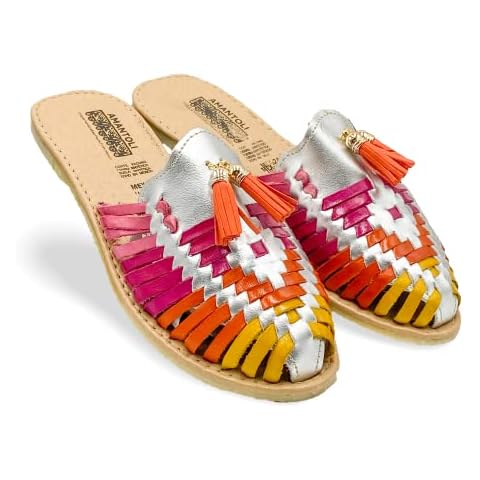 Amantoli Teresa Model - Women 100% Artisan Hand Made Mexican Leather Hipster Brown Colorful Closed Toe Sandal Huarache Artesanal - Hecho a Mano Handcrafted in Mexico (US 9) Cover