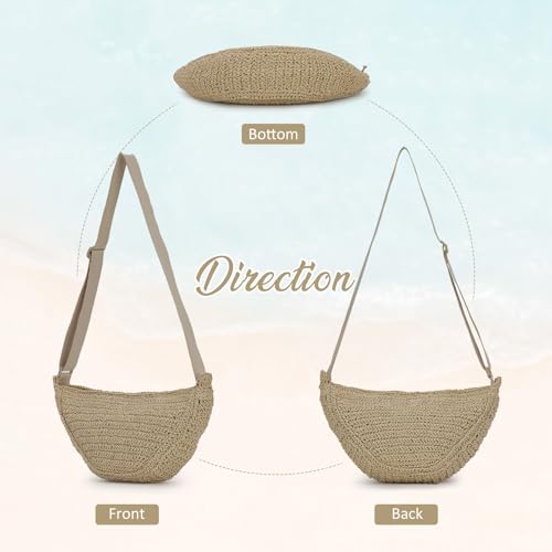 Image of GOKTOW Straw Crescent Beach Crossbody Bag for Women,Raffia Woven Shoulder Handbags for Summer Vacation 2025