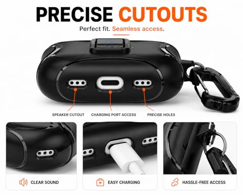 Image of Mizi AirPods Pro 3 Case (2025) with Lock & Phone Stand, MagSafe Compatible Protective Cover with Auto-Open Lid, Shockproof TPU+PC Case with Cleaning Kit & Keychain - Black