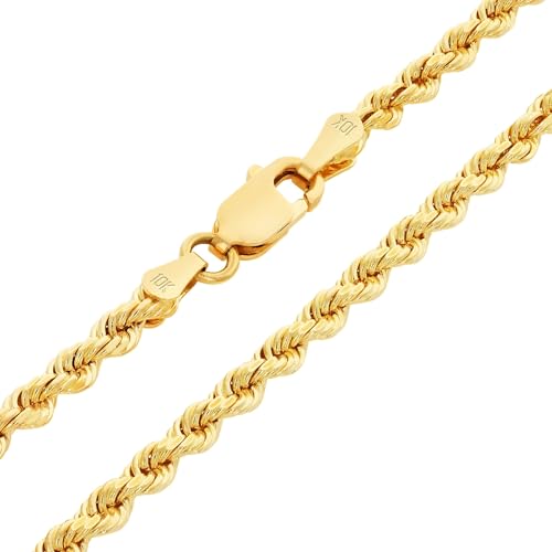 Nuragold 10K Real Yellow Gold 2.5mm Solid Rope Chain Diamond Cut Necklace (16