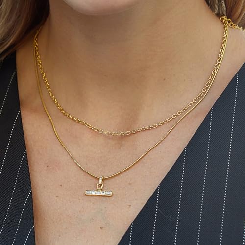 Image of Jeulia 14K Gold Plated Necklaces for Women, Dainty Paperclip Chain Choker T-Bar Layered Stackable Gold Necklace Jewelry Gifts