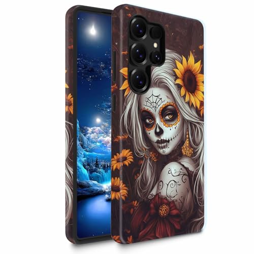Bxgolkgd TPU+PC Phone Case for Galaxy S25 Ultra 6.9",Dual Layer Shockproof Protective Cover,Anti-Fall Rugged Shell for Men Women,Day of The Dead Sugar Skull Sunflower