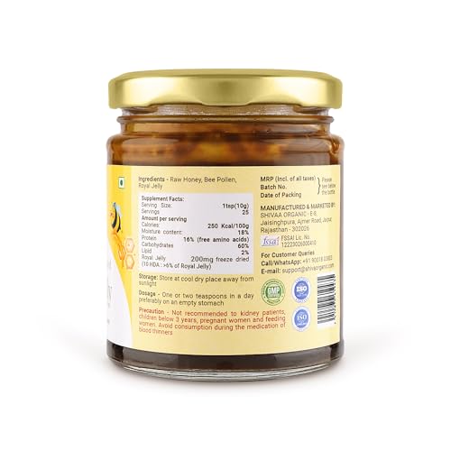 Image of Shiva Organic Honey With Bee pollen Enriched Royal Jelly 5000mg Natural Dietary Supplement (250 g)