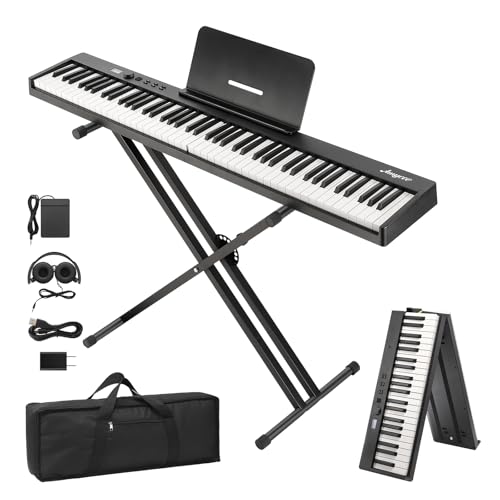 GarveeHome 88-Key Foldable Piano Keyboard - Semi-Weighted Keyboard with Stand, Pedal & Headphones - Bluetooth/USB MIDI Portable Digital Piano for Adult Beginners by GarveeHome - Used condition - US$82.80